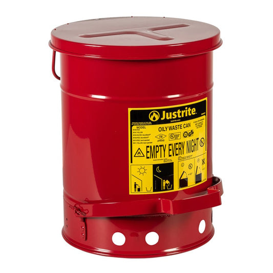 Justrite Steel Oily Waste Can Red